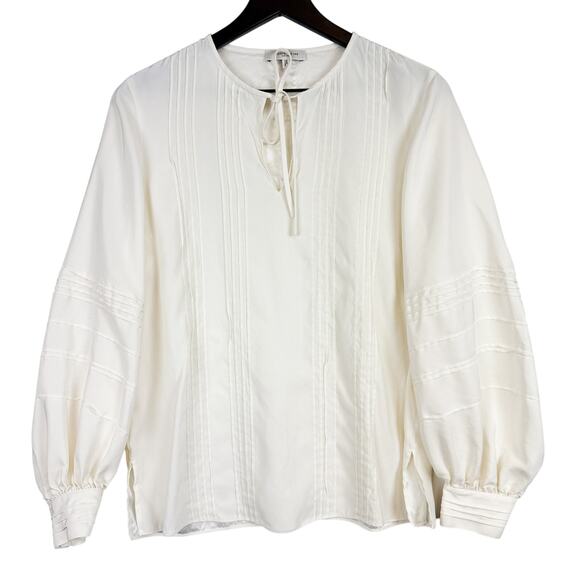 Lafayette 148 New York 100% Silk Pleated Puff Sleeve Blouse Ivory - S - Picture 1 of 10